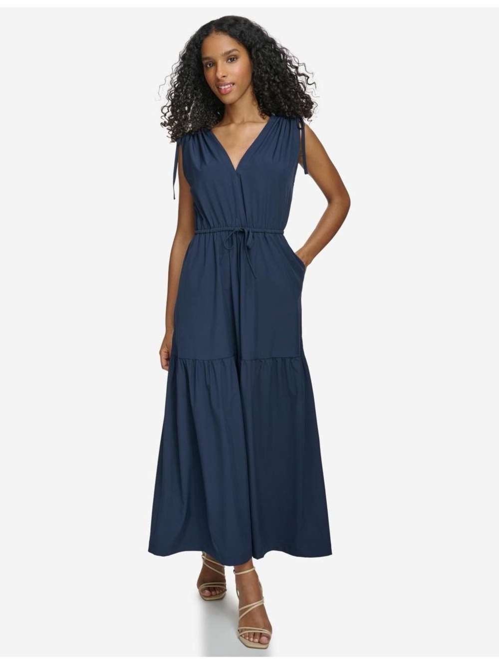 Calvin Klein Navy Blue V-Neck Midi Dress